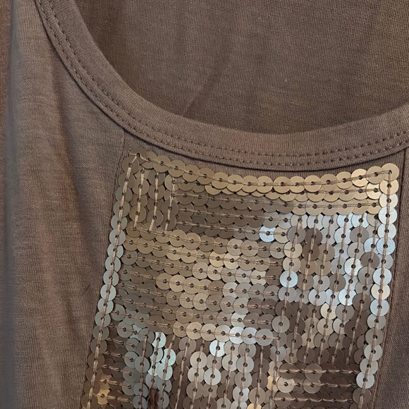 Nine West Tan Sequin Short Sleeve T-Shirt - Picture 3 of 8